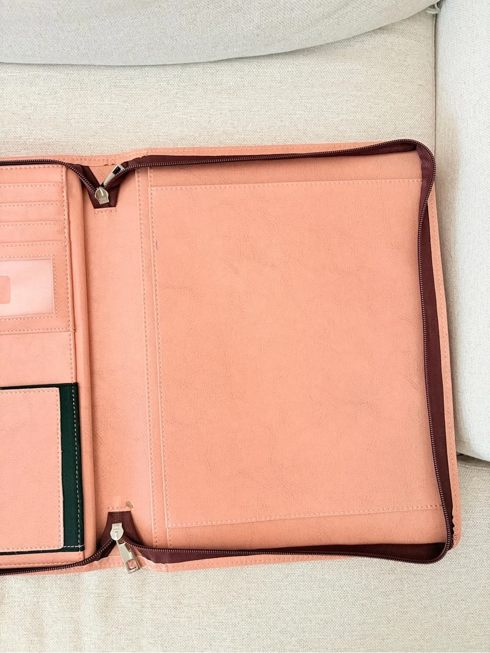 Pink 3 ring binder padfolio, vegan leather portfolio, leather document folder